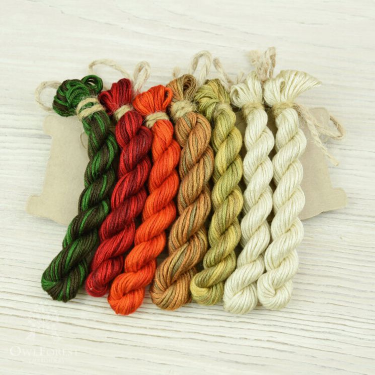 НМул-Мух-2283 Набор ниток OwlForest для схемы «Мухоморчики» (ПНК) 28 каунт в 3 нити