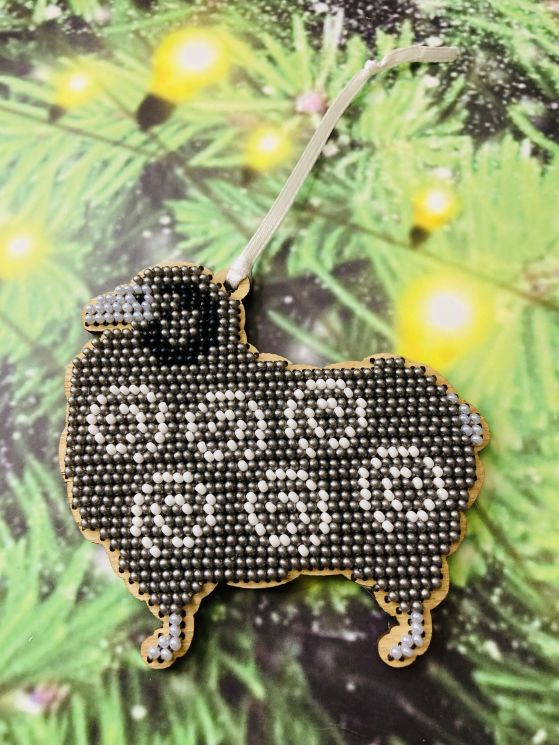 Сами с усами. Набор для вышивания  "Барашек серый с белыми колечками" 8,5х8, арт. С006-01