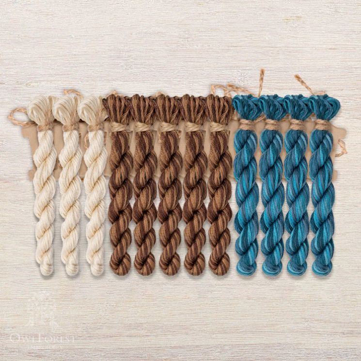 Набор ниток OwlForest для схем «Индейские мотивы» (DMC) 3 цвета «Цапля» 28 каунт в 2 нити НМул-ИМЦ169-3283-3 