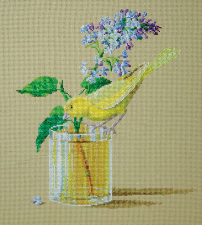 06.001.16 Набор для вышивания Марья Искусница "Ветка сирени и канарейка"