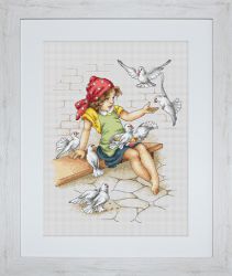 B1051 Набор для вышивания Luca-S "Девочка с голубями"