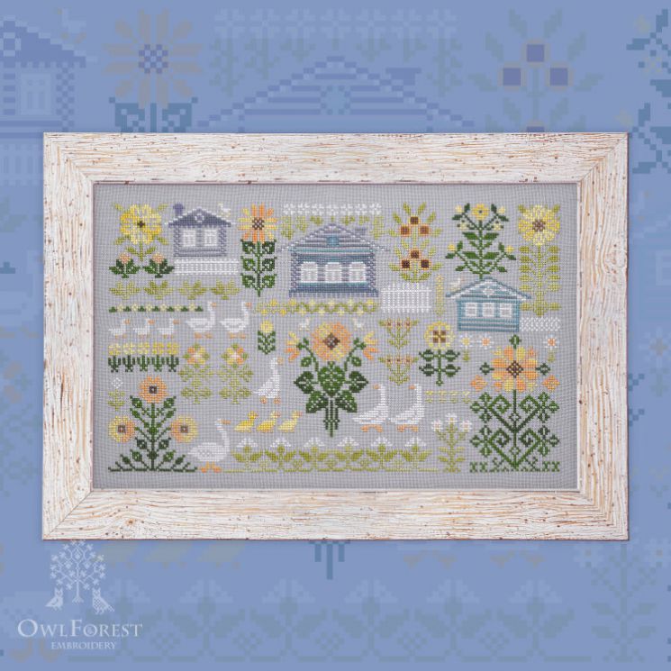 0092-Гуси-С Печатная схема "Гуси и подсолнухи"