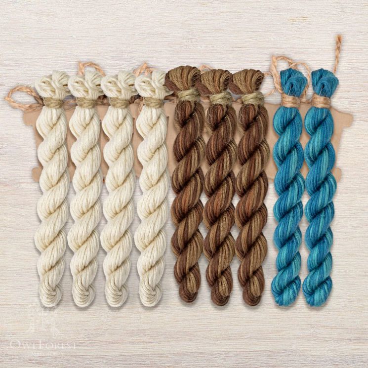 НМул-ИМЛ166-2322-3 Набор ниток OwlForest для схем «Индейские мотивы» (ПНК) 3 цвета «Ламы» 32 каунт в 2 нити