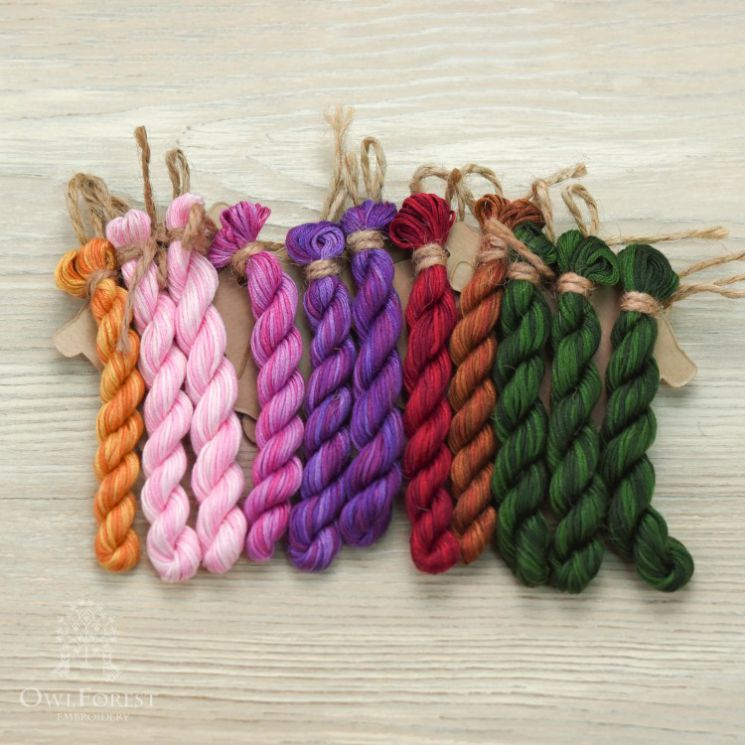 НМул-ЗС-2283 Набор ниток OwlForest для схемы «Звонкие стрекозы» (ПНК), 28 каунт в 3 нить