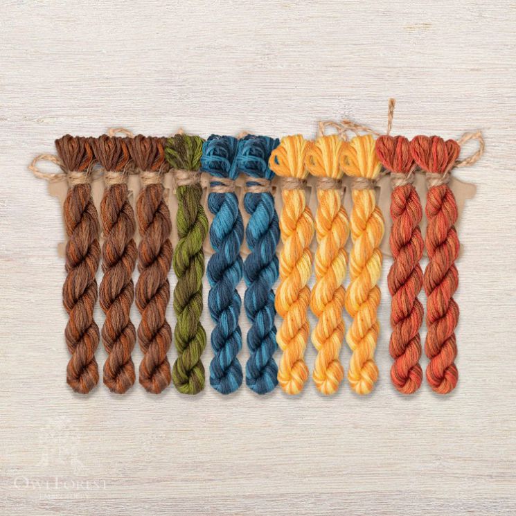 Набор ниток OwlForest для схем «Индейские мотивы» (DMC) 5 цветов «Пирамида» 32 каунт в 2 нити НМул-ИМП167-3322-5 